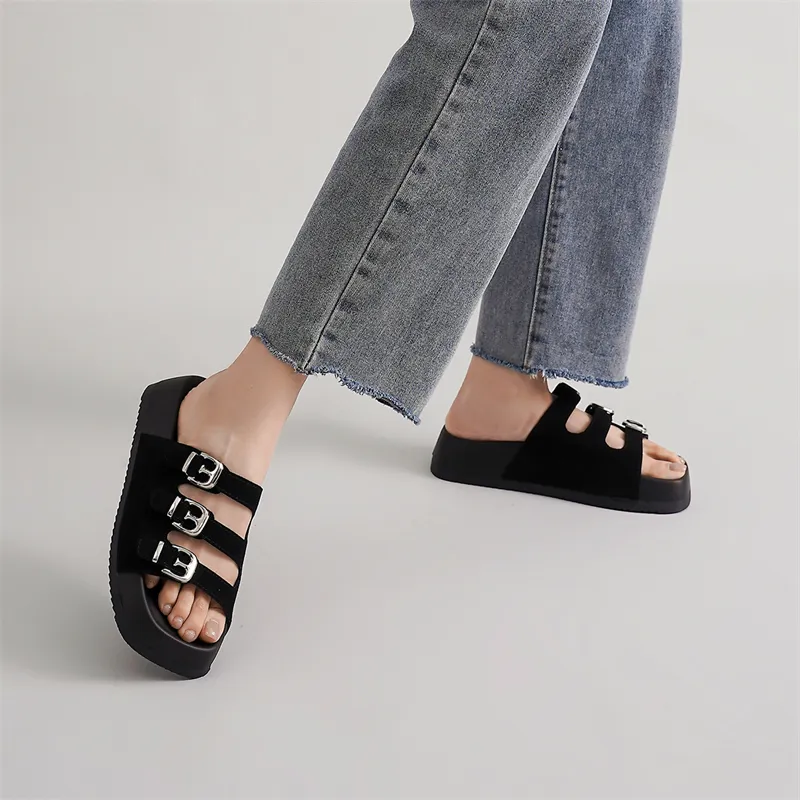 ELLE Slide Slippers Women's Black/Sand/Apricot-15