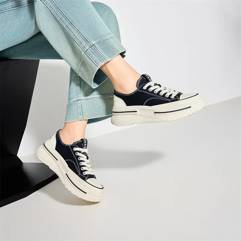 ELLE Anti Slip And Wear Resistant Height Increasing Low Top Canvas Shoes Women's-7