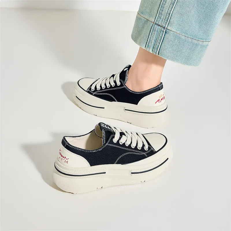 ELLE Anti Slip And Wear Resistant Height Increasing Low Top Canvas Shoes Women's-5
