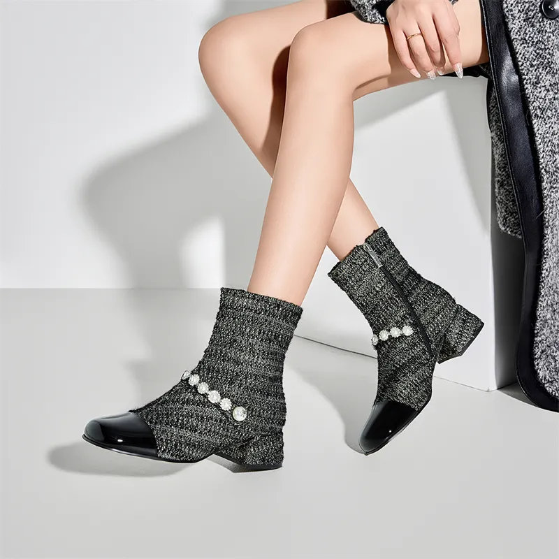 ELLE Ankle Boots Women's Black/Blue Gold-12