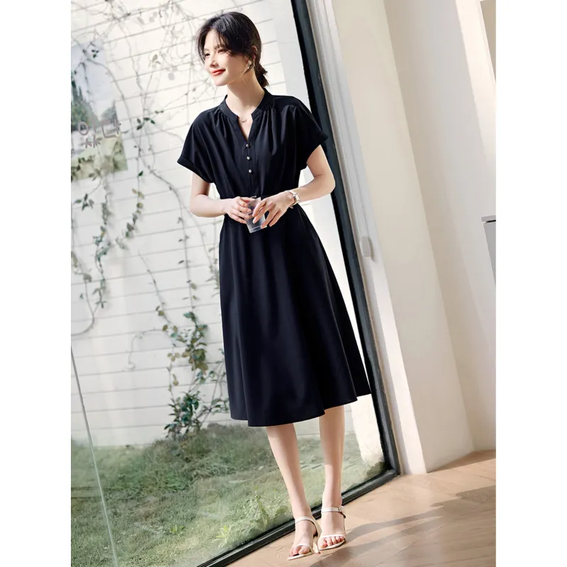 LUYOUYE Short Sleeved Dress Women's Navy Blue-2