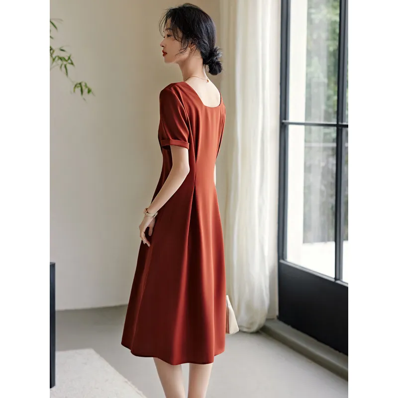 LUYOUYE Short Sleeved Dress Women's Brick Red-2