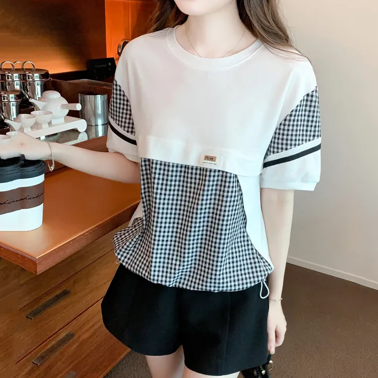 LUYOUYE Drop Shoulder Sleeve T Shirt Women's-7
