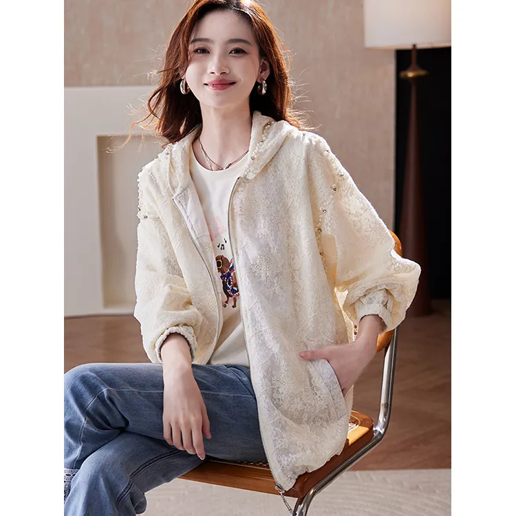 LUYOUYE Trench Coats Women's Ecru-4