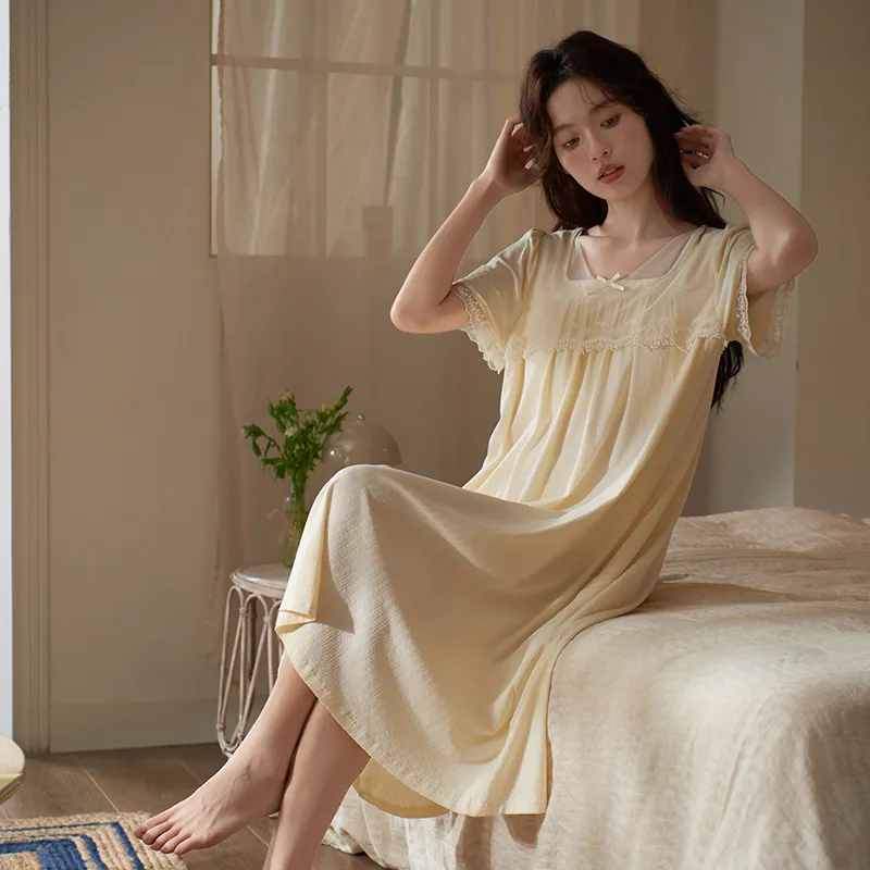 LUYOUYE Nightgown Women's Yellow-1