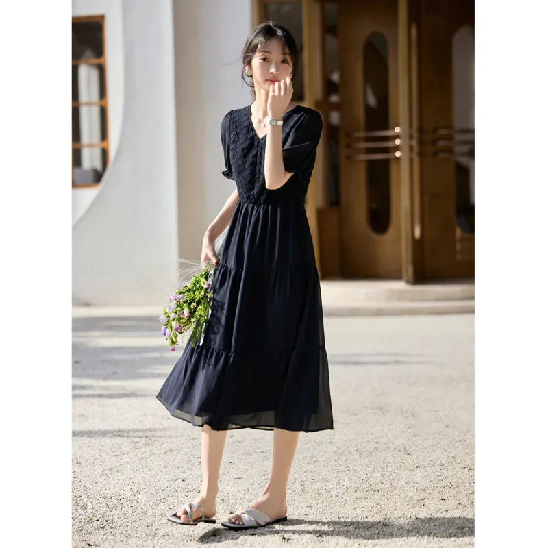 LUYOUYE Short Sleeved Dress Women's Navy Blue-3