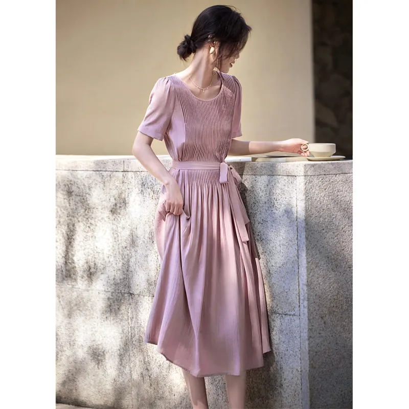 LUYOUYE Short Sleeved Dress Women's Dusty Pink-3