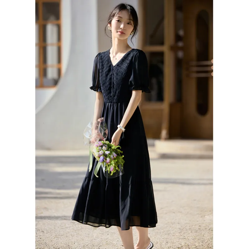 LUYOUYE Short Sleeved Dress Women's Navy Blue-4