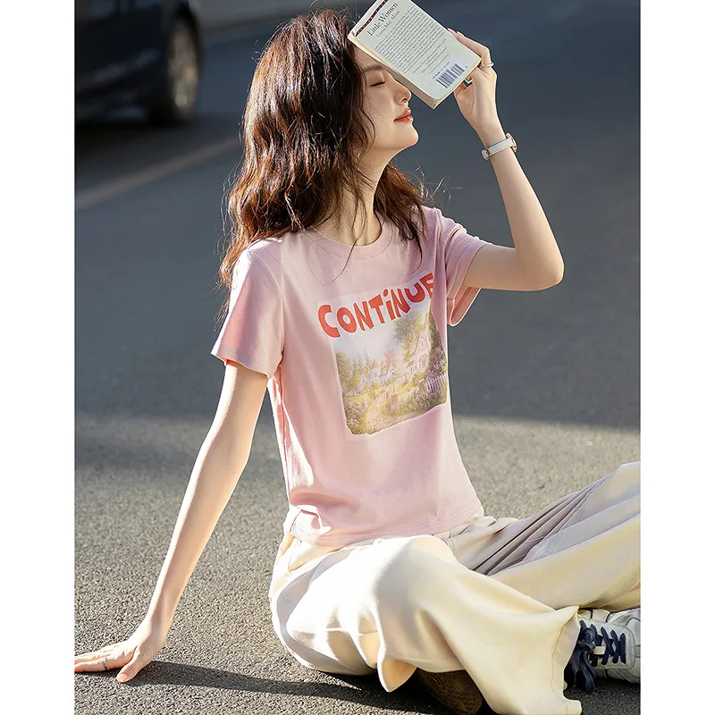 LUYOUYE T Shirts Women's Leather Pink-1