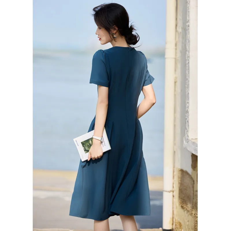 LUYOUYE Short Sleeved Dress Women's Peacock Blue-1