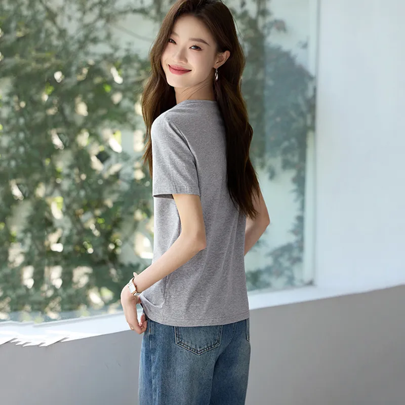 LUYOUYE T Shirts Women's Light Gray-4
