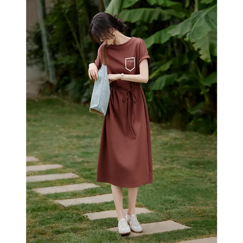 LUYOUYE Short Sleeved Dress Women's Brick Red-5