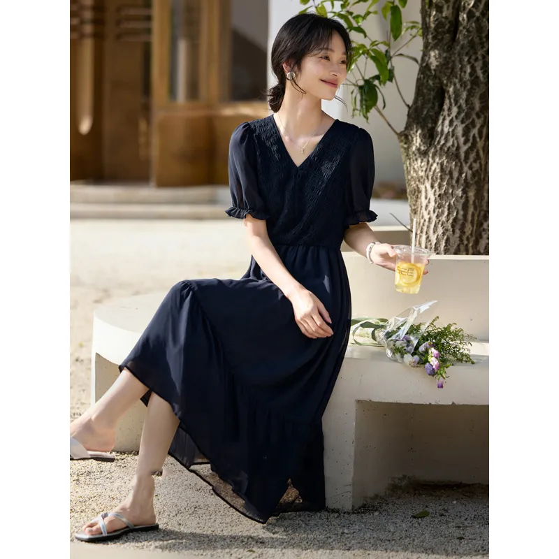 LUYOUYE Short Sleeved Dress Women's Navy Blue-1