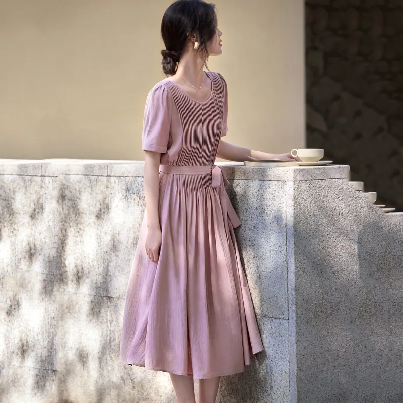 LUYOUYE Short Sleeved Dress Women's Dusty Pink-5