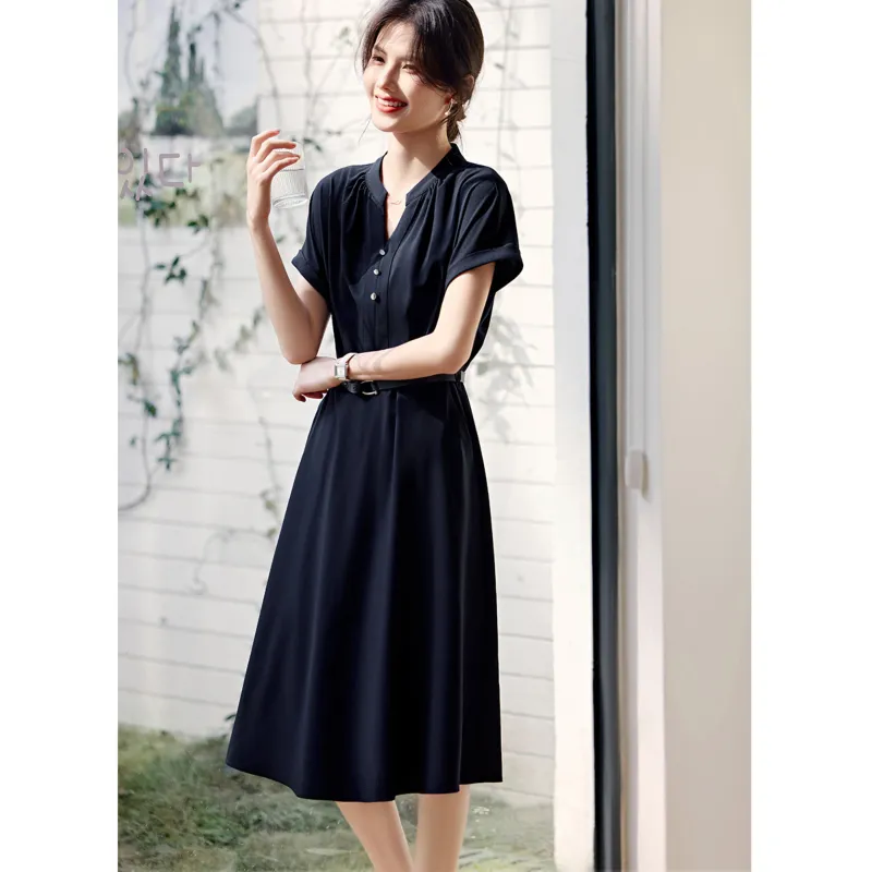 LUYOUYE Short Sleeved Dress Women's Navy Blue-3