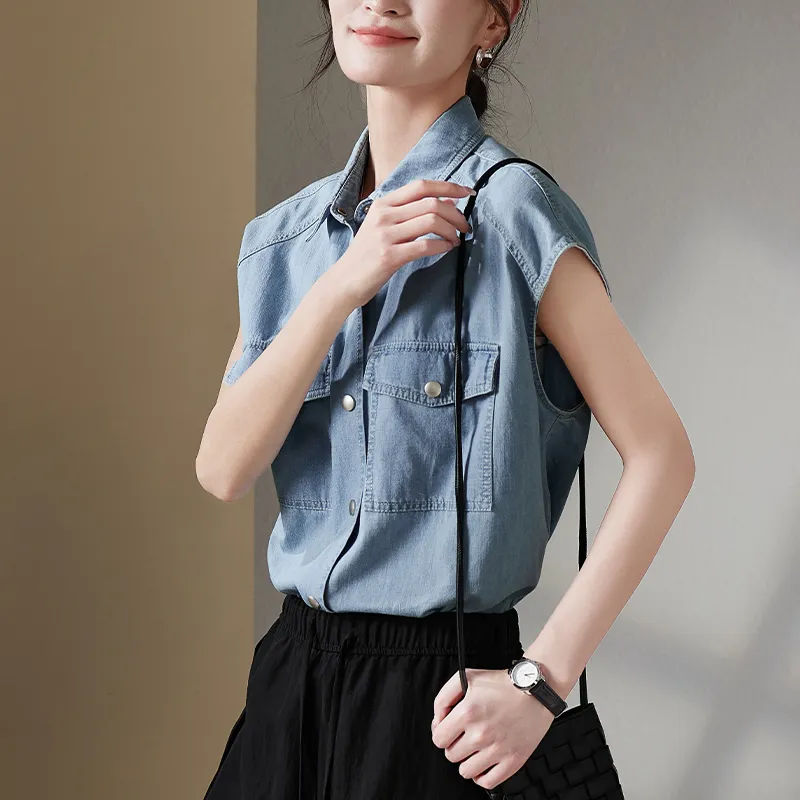 LUYOUYE Shirts Women's Light Blue-2