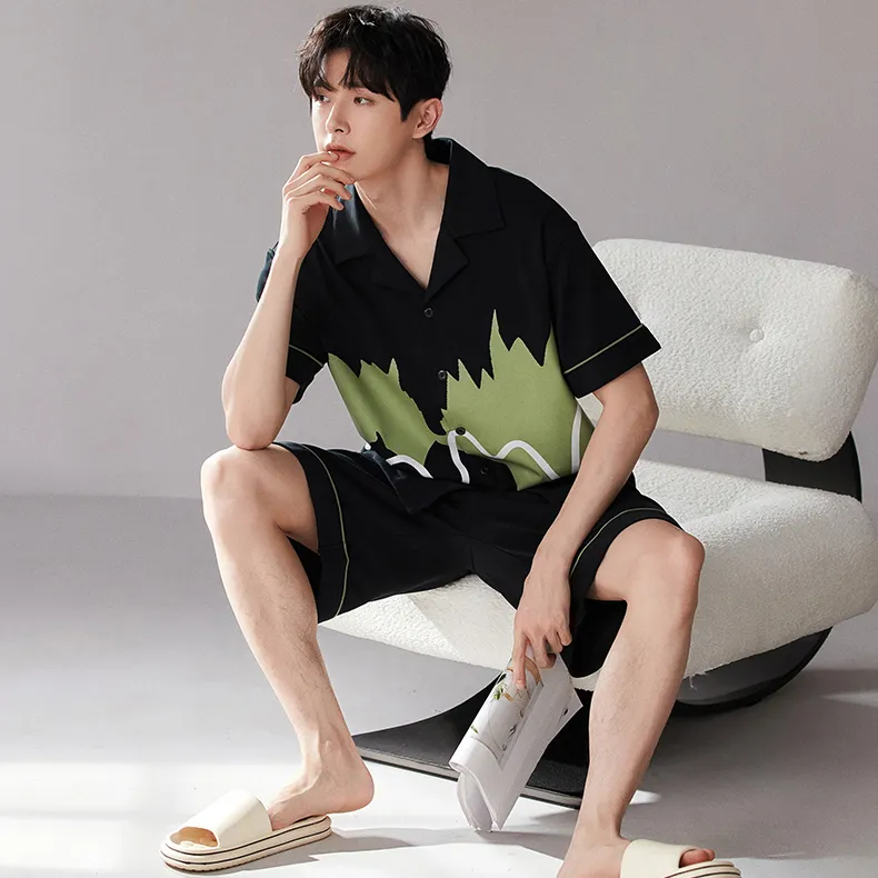 LUYOUYE Pajama Set Men's Black Green-2