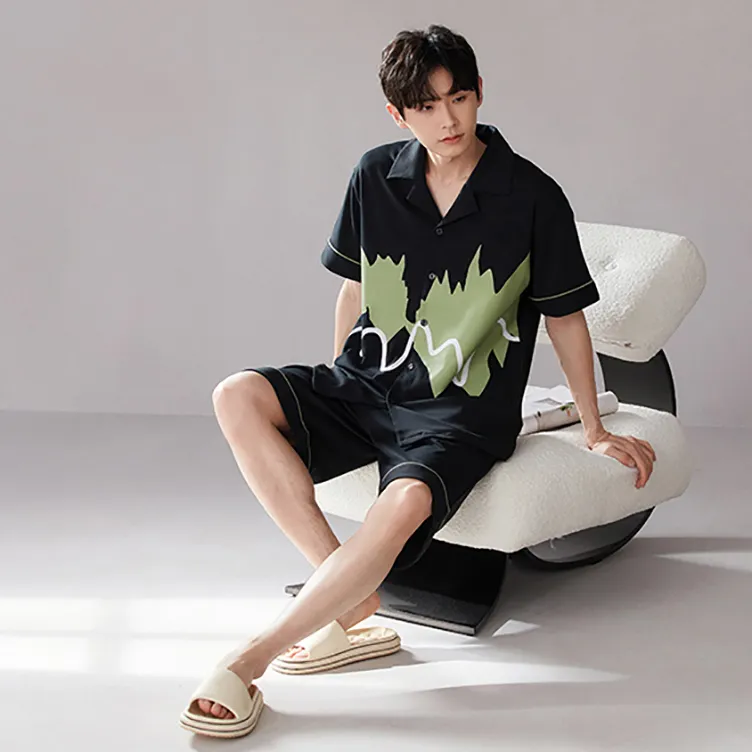 LUYOUYE Pajama Set Men's Black Green-3