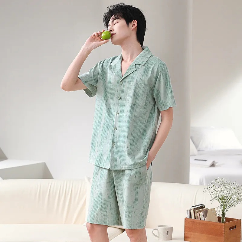 LUYOUYE Pajama Set Men's Grass Green-3