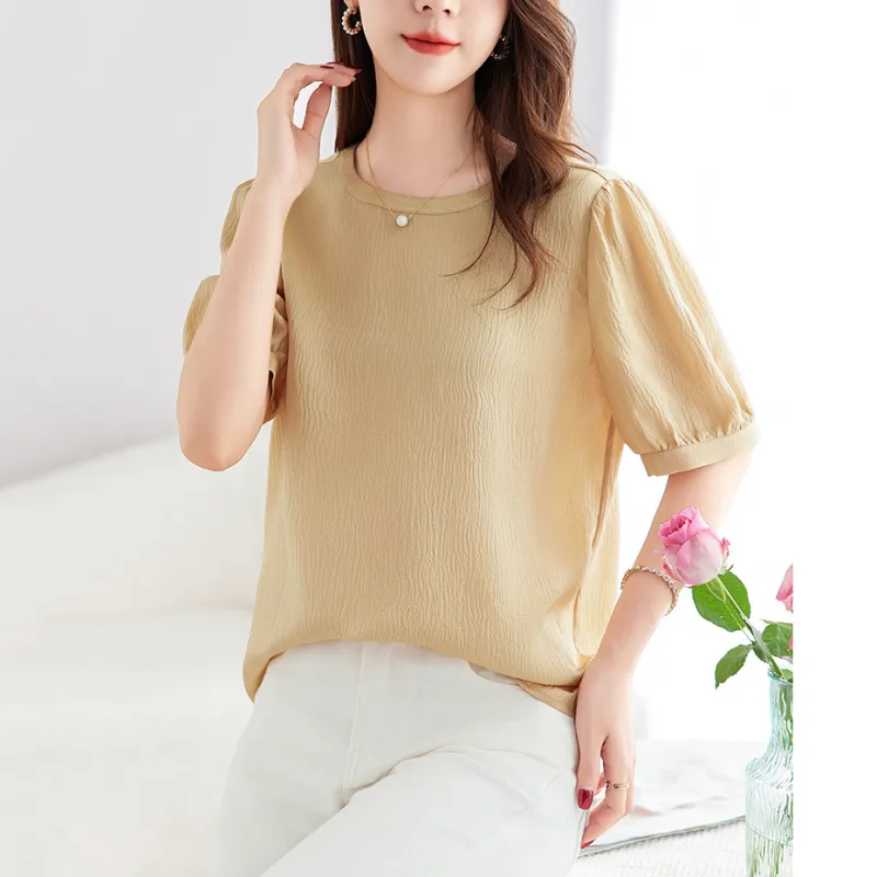 LUYOUYE T Shirt Women's Light Yellow-3