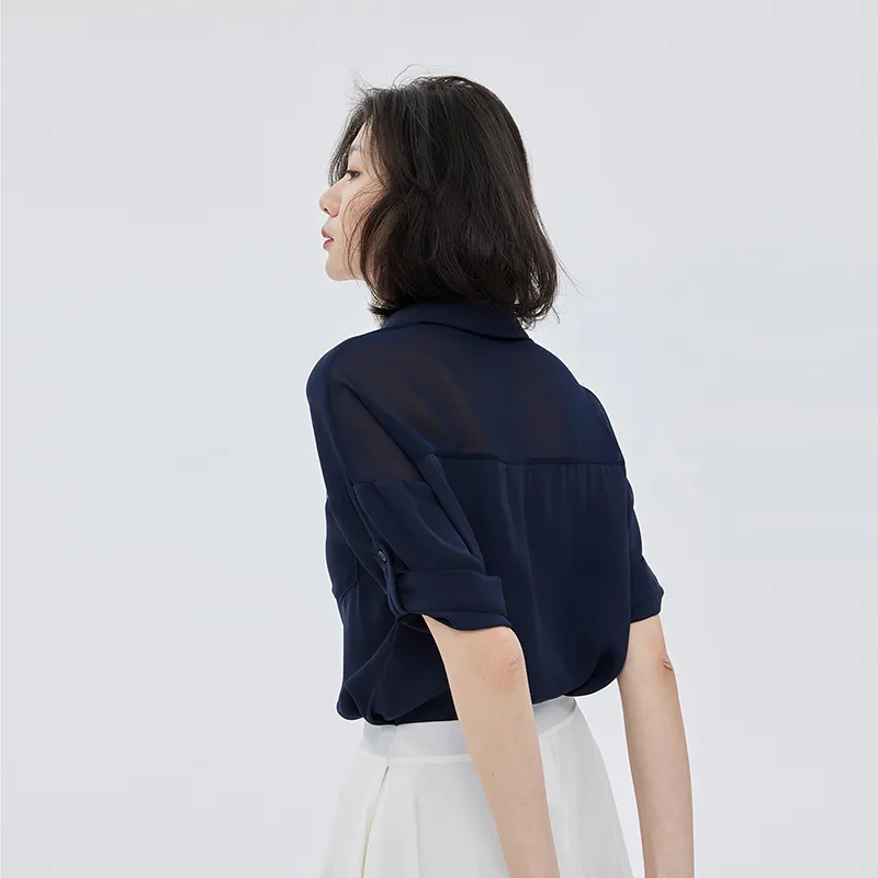 LUYOUYE Short Sleeved Shirt Women's Navy Blue-3