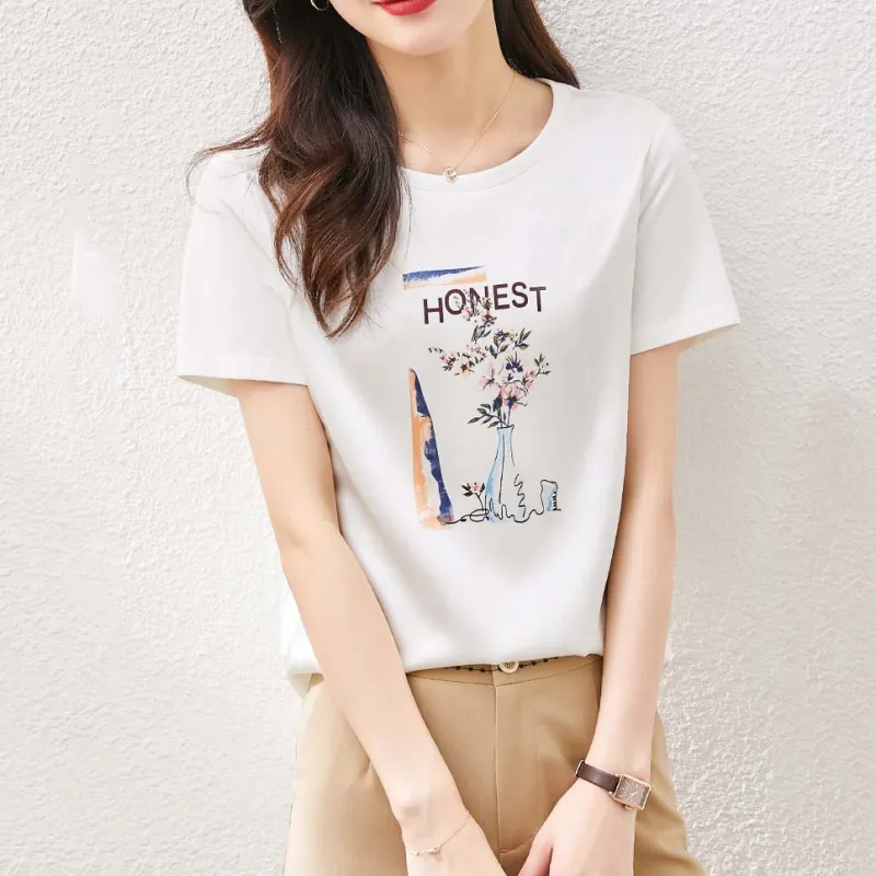 LUYOUYE Regular T Shirt Women's White-4
