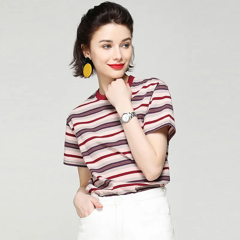 LUYOUYE T Shirts Women's Red Stripes-1