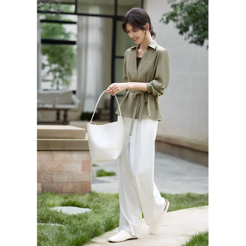 LUYOUYE Shirts Women's Light Tea Brown Green-1
