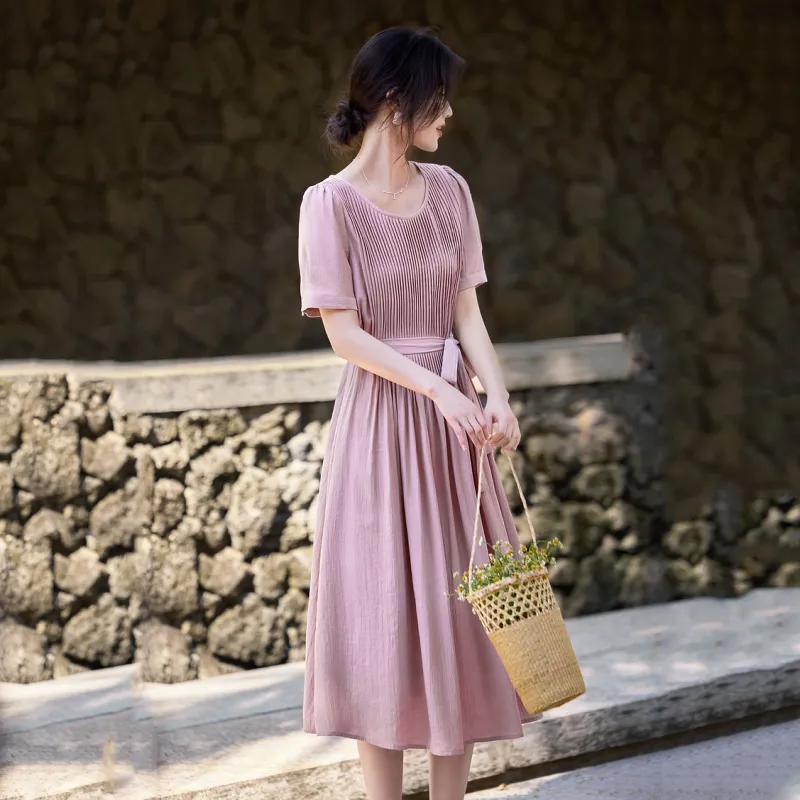 LUYOUYE Short Sleeved Dress Women's Dusty Pink-4