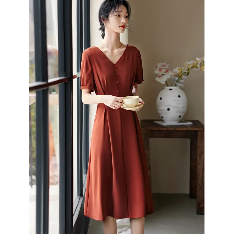 LUYOUYE Short Sleeved Dress Women's Brick Red-1