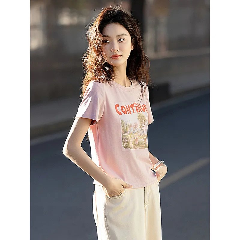 LUYOUYE T Shirts Women's Leather Pink-2