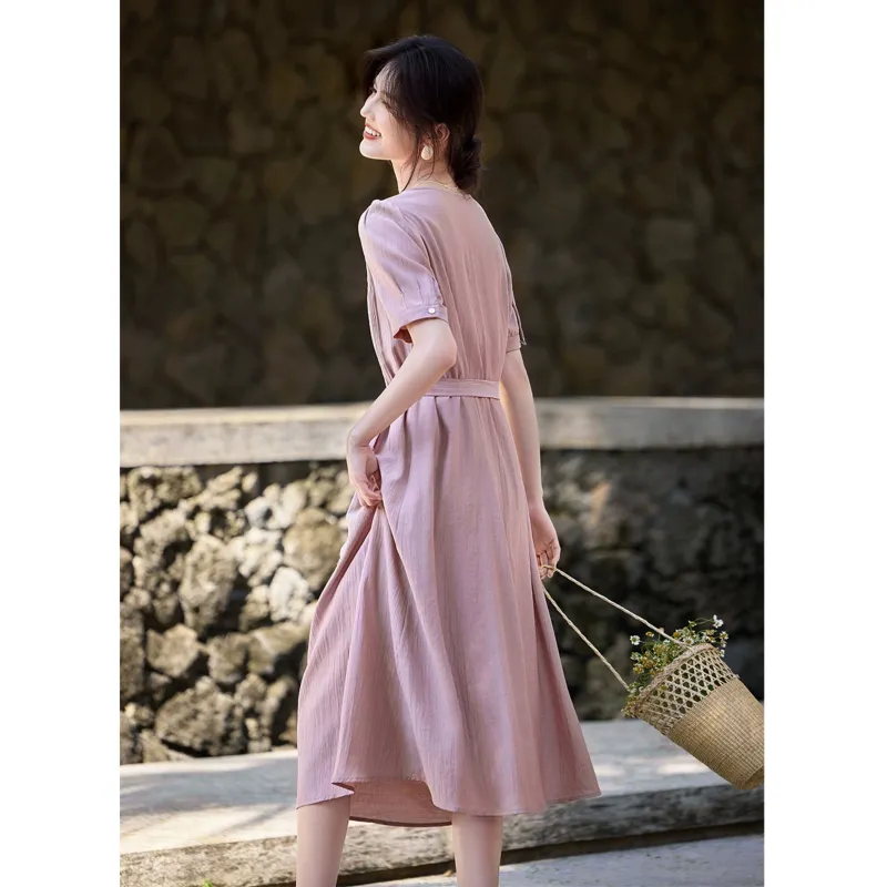 LUYOUYE Short Sleeved Dress Women's Dusty Pink-1