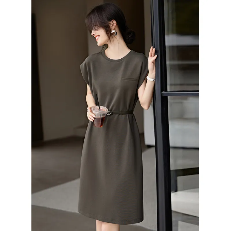 LUYOUYE Short Sleeved Dress Women's Gray Olive Green-1