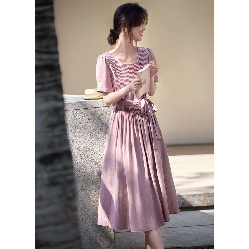 LUYOUYE Short Sleeved Dress Women's Dusty Pink-6