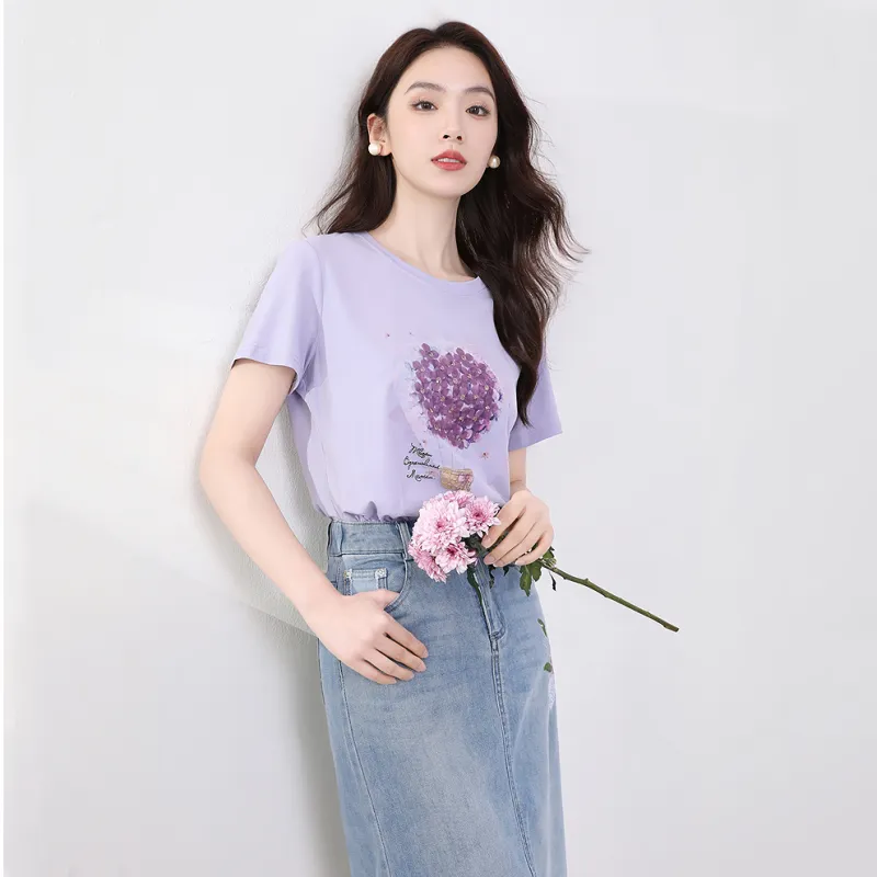 LUYOUYE Set in Sleeve T Shirt Women's Light Purple-3
