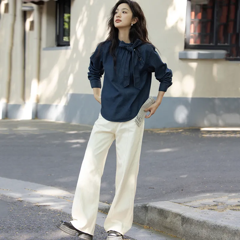 LUYOUYE Shirt Women's Dark Denim Blue-2