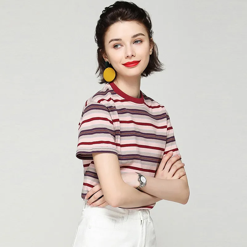 LUYOUYE T Shirts Women's Red Stripes-2