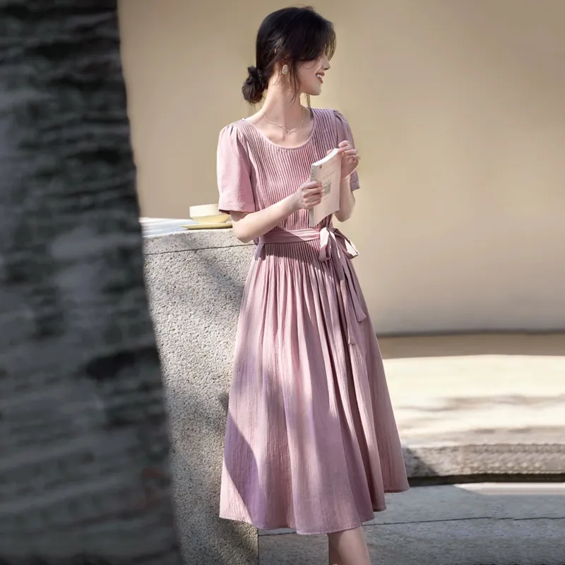 LUYOUYE Short Sleeved Dress Women's Dusty Pink-2