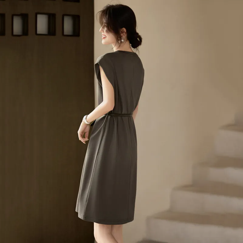 LUYOUYE Short Sleeved Dress Women's Gray Olive Green-4