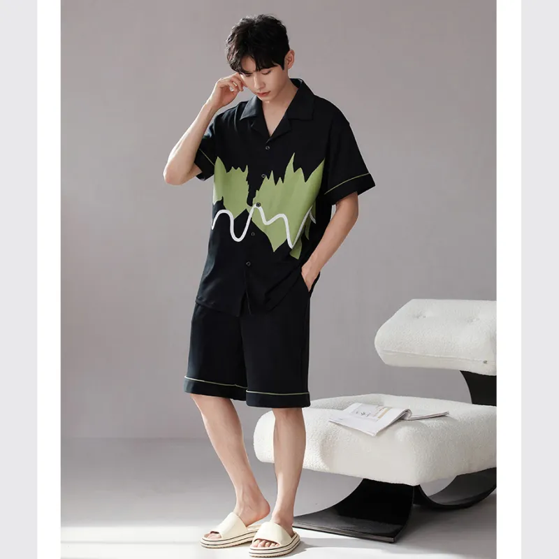 LUYOUYE Pajama Set Men's Black Green-4
