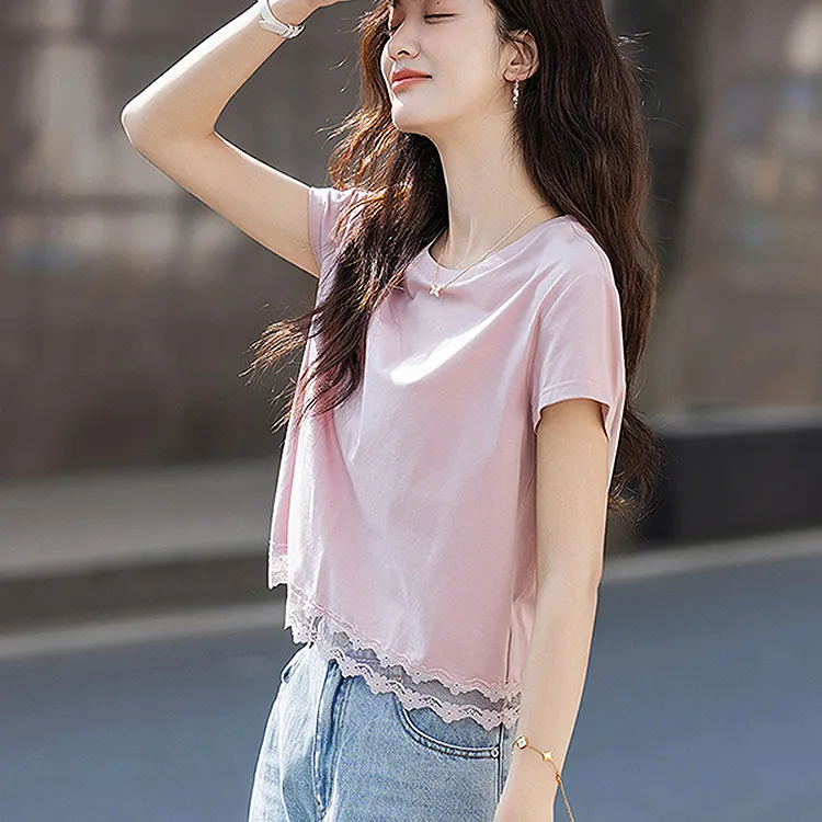 LUYOUYE T Shirts Women's Leather Pink-2