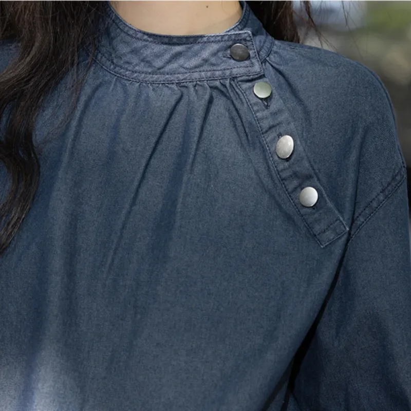 LUYOUYE Shirt Women's Dark Denim Blue-5