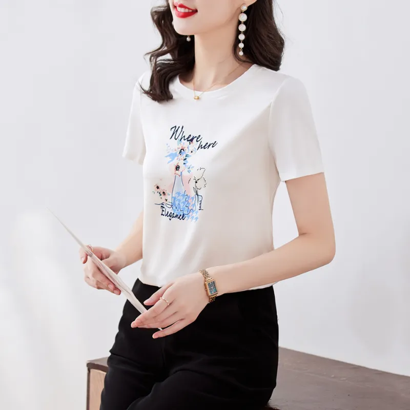 LUYOUYE Regular T Shirt Women's White-4