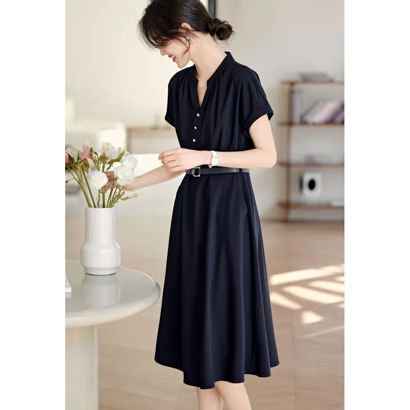 LUYOUYE Short Sleeved Dress Women's Navy Blue-4