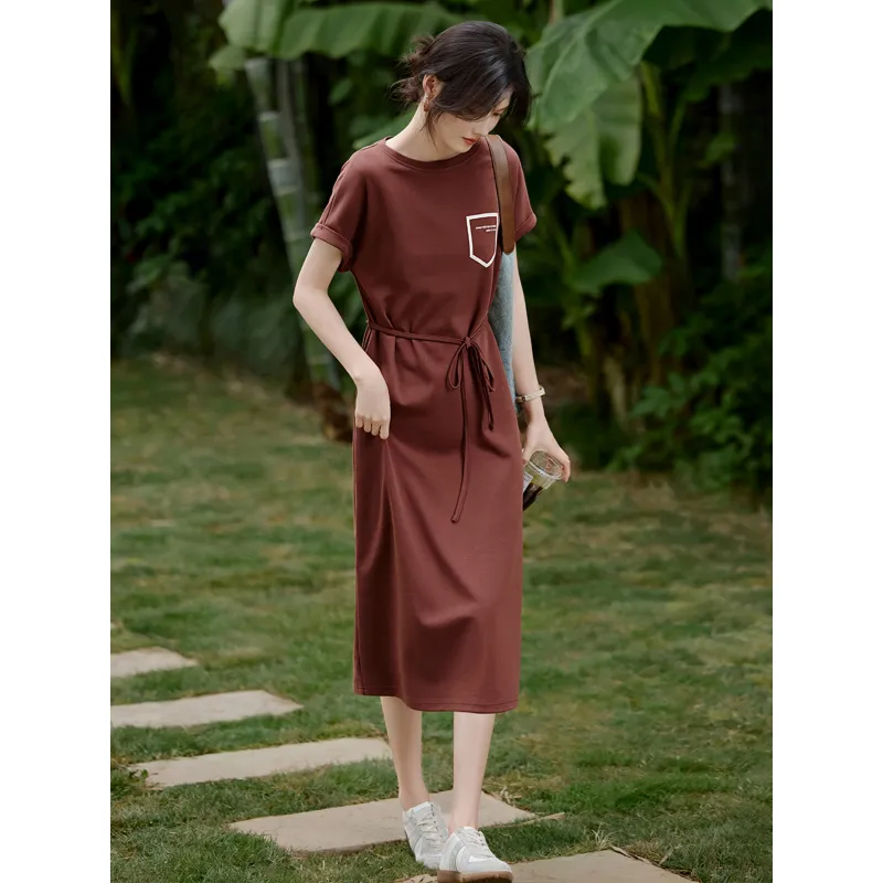 LUYOUYE Short Sleeved Dress Women's Brick Red-3