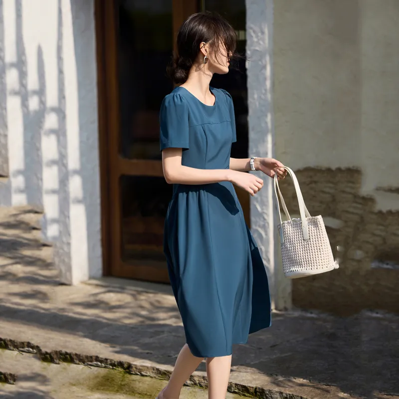 LUYOUYE Short Sleeved Dress Women's Peacock Blue-3