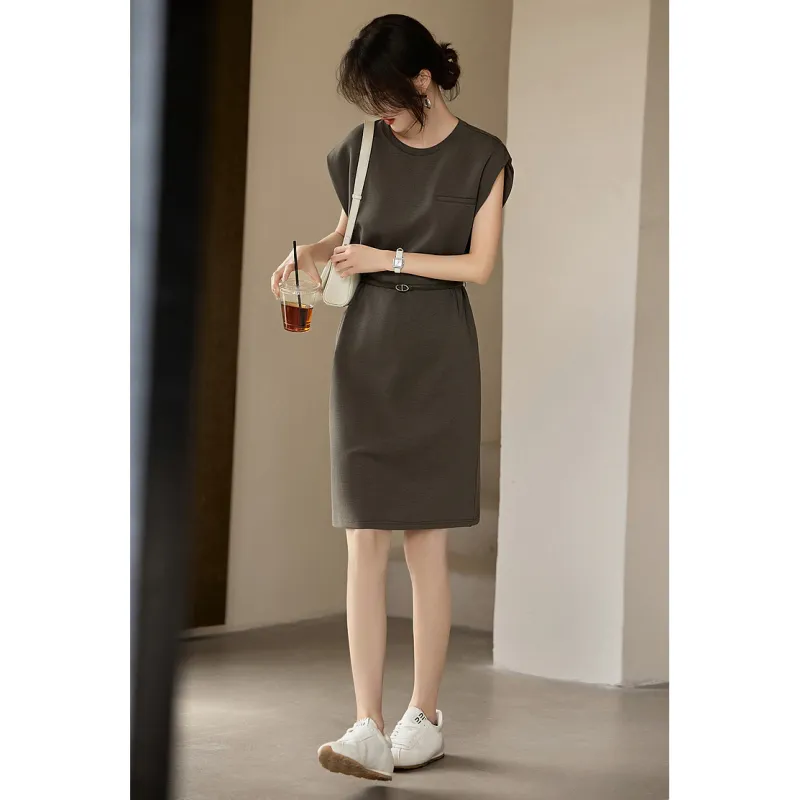 LUYOUYE Short Sleeved Dress Women's Gray Olive Green-2
