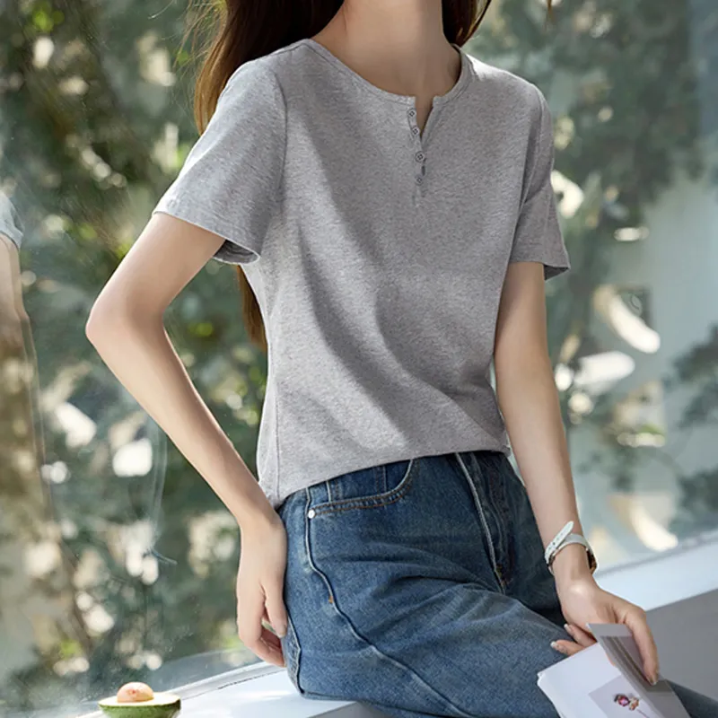 LUYOUYE T Shirts Women's Light Gray-3
