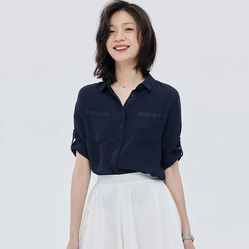 LUYOUYE Short Sleeved Shirt Women's Navy Blue-1