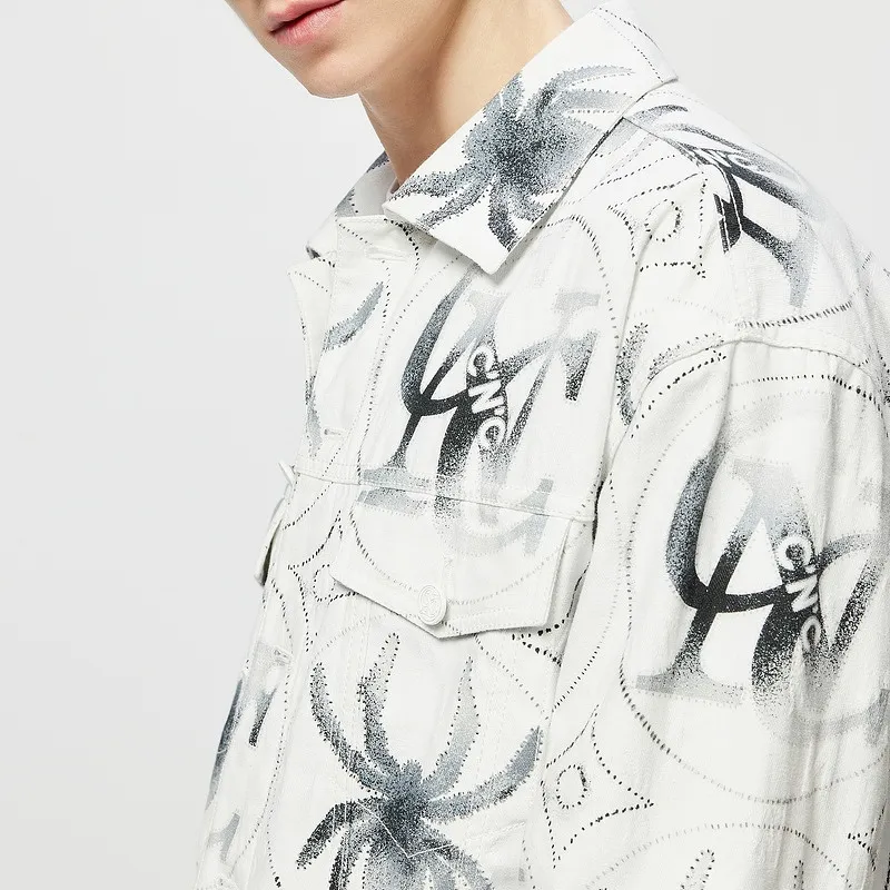 C'N'C Trend Series Denim Jacket Unisex White Pattern-6